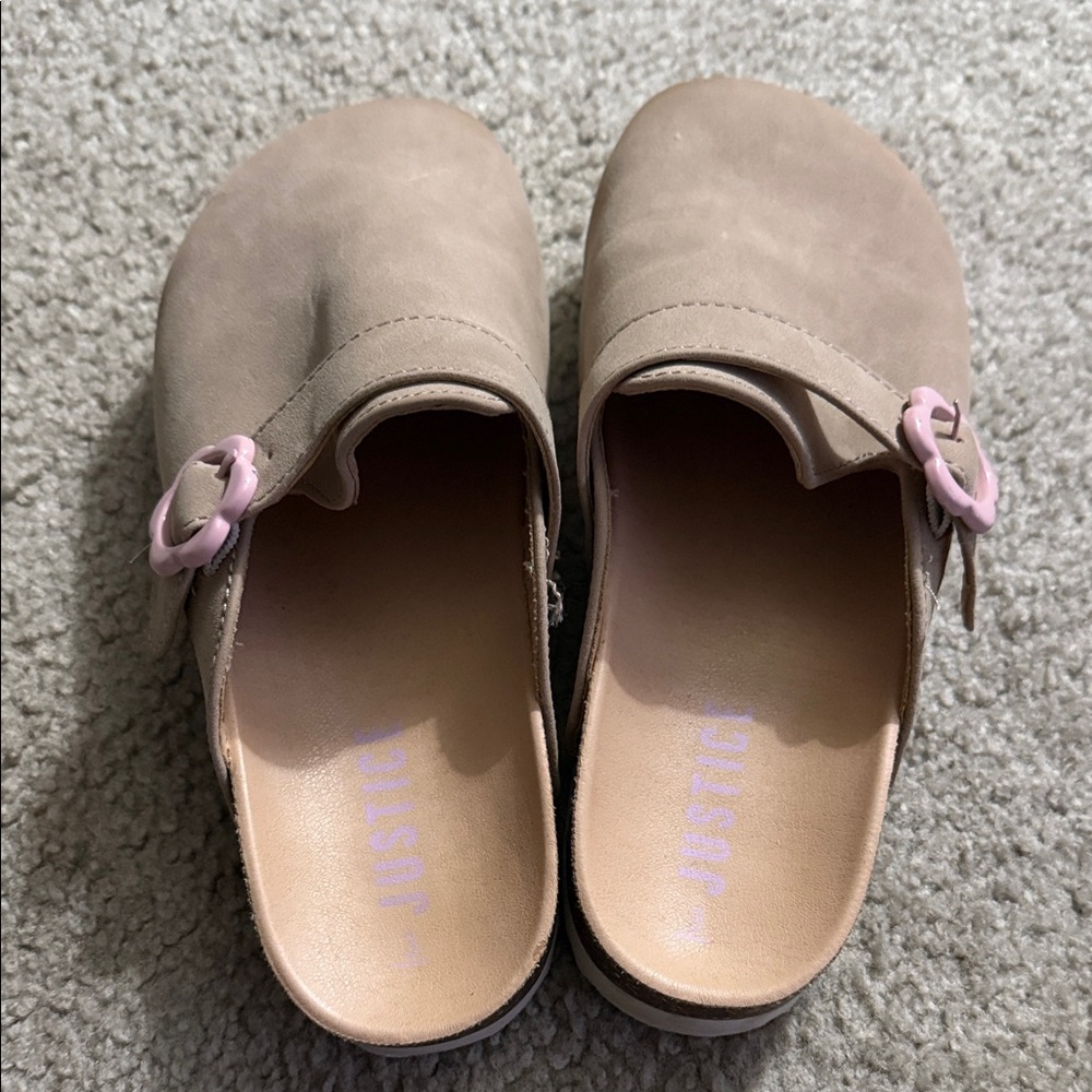 Justice Tan Clogs with Pink Buckle - Picture 2 of 5